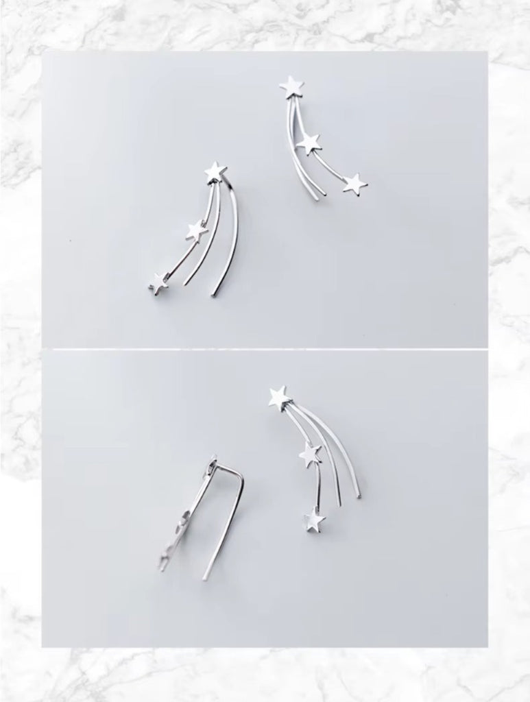 Venta caliente Real 925 Plata de Ley estrellas línea moda pendientes encanto Simple para mujeres