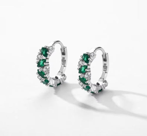 pendientes de aro de circonia de rombo verde y transparente para mujer