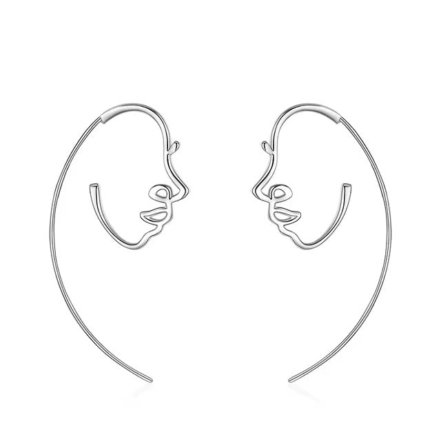 pendientes de aro de plata de ley 100% 925 para mujer y niña, joyería fina con diseño de rostro humano