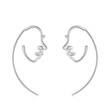 Load image into Gallery viewer, pendientes de aro de plata de ley 100% 925 para mujer y niña, joyería fina con diseño de rostro humano