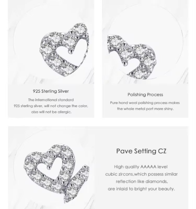 pendientes románticos de Plata de Ley 925 con forma de corazón para mujer