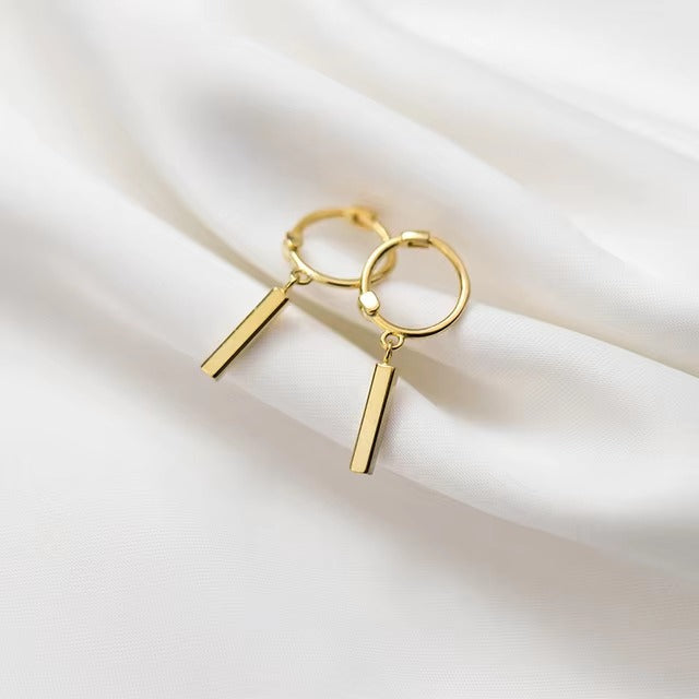 pendientes de aro de Plata de Ley 925 auténtica para mujer, aretes geométricos de palo rectangular