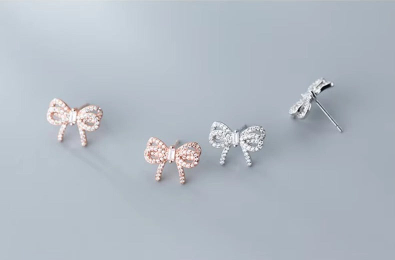 pendientes de plata de ley 925 con forma de lazo para mujer, aretes pequeños