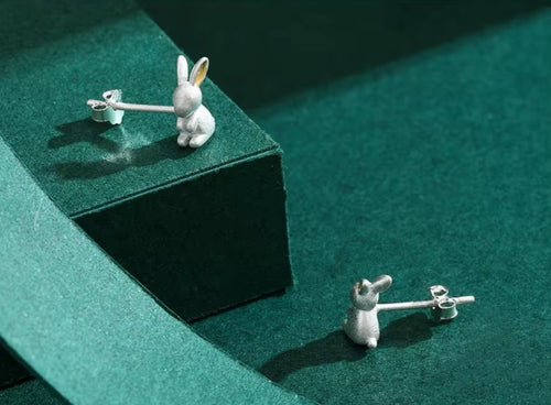 pendientes de plata de ley 925 con forma de conejo