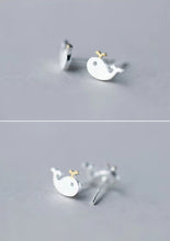 Cargar imagen en el visor de la galería, pequeños lindos pendientes de Stud de la ballena de matorral Simple dulce Plata de Ley 925