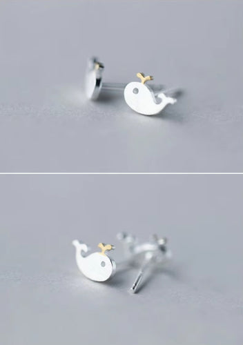 pequeños lindos pendientes de Stud de la ballena de matorral Simple dulce Plata de Ley 925