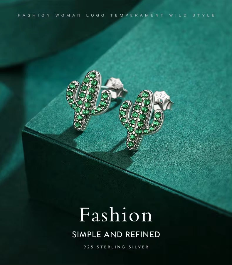 pendientes de plata de primera ley con forma de Cactus para mujer