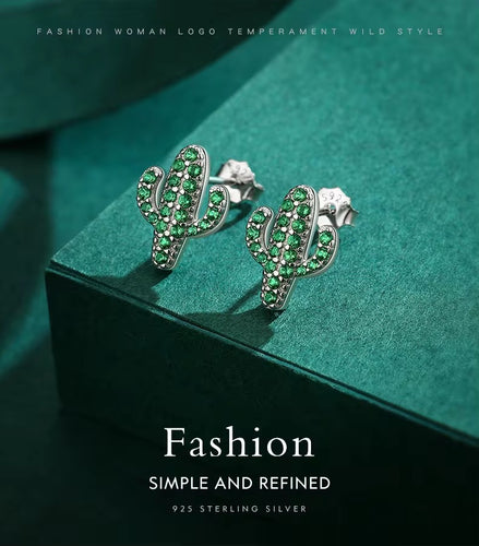 pendientes de plata de primera ley con forma de Cactus para mujer