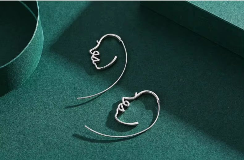 pendientes de aro de plata de ley 100% 925 para mujer y niña, joyería fina con diseño de rostro humano