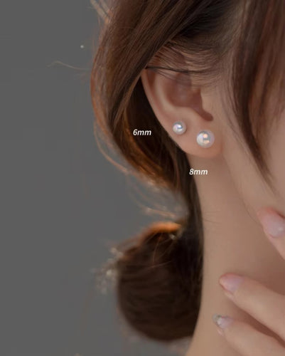 pendientes de plata de ley 925 con perlas de concha arcoíris para mujer