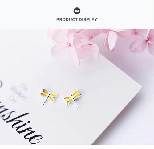 pendientes de plata de ley 100% con forma de libélula