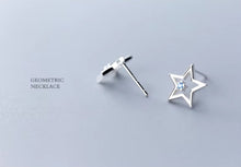 Load image into Gallery viewer, pendientes de plata de ley 925 con forma de estrella para mujer, aretes pequeños, alfiler antialérgico