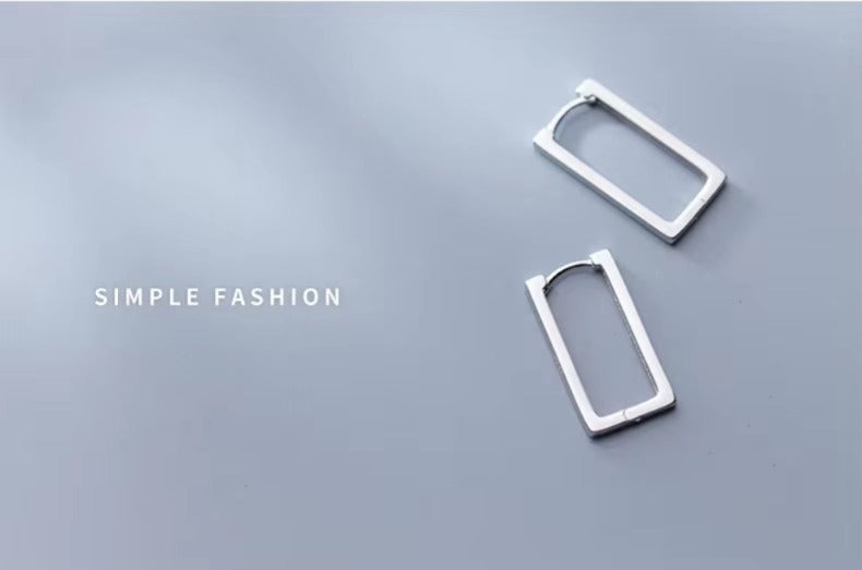 pendientes de aro rectangulares de Plata de Ley 925 auténtica para mujer