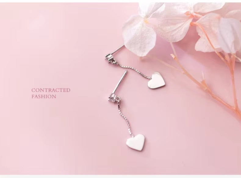 pendientes de plata esterlina 925 auténtica para mujer, aretes colgantes de corazones de línea Simple