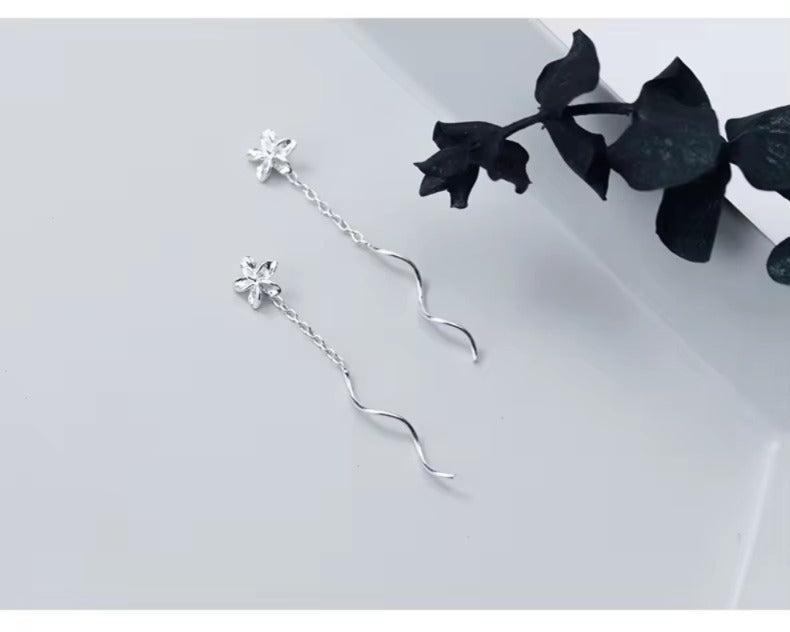 pendientes colgantes de Plata de Ley 925 con forma de flor para mujer, aretes colgantes