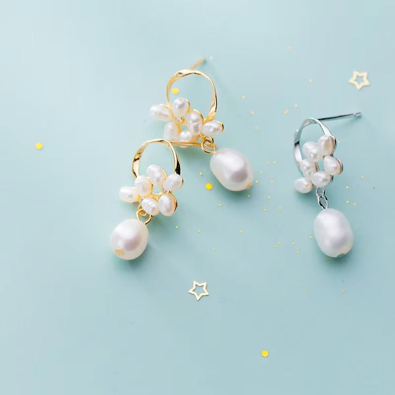 pendientes de plata de ley 925 auténtica para mujer, aretes con forma de flor de perla