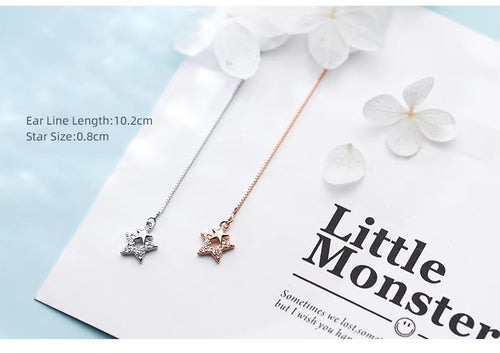 pendientes colgantes de cadena larga para mujer, aretes de Plata de Ley 925 con estrellas geométricas