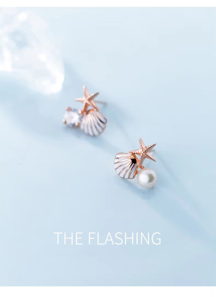 pendientes de plata de ley 925 con forma de concha de estrella de mar para mujer