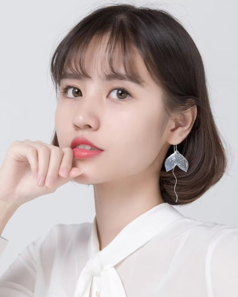 pendientes de plata de ley 925 con forma de cola de sirena para mujer