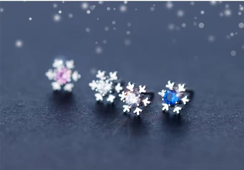 invierno Simple copo de nieve 3 colores claro CZ joyería moda 925 plata esterlina