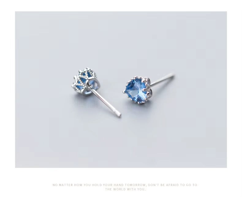 pendientes de plata de ley 925 con forma de corazón y circonita azul, joyería fina