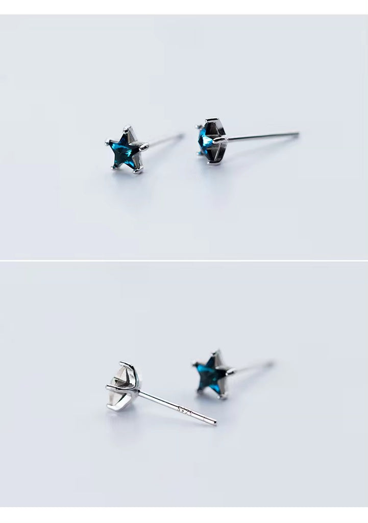 nueva llegada Real 925 estrellas de plata de ley Simple lindo pendientes de cristal azul para mujeres