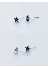 Load image into Gallery viewer, nueva llegada Real 925 estrellas de plata de ley Simple lindo pendientes de cristal azul para mujeres