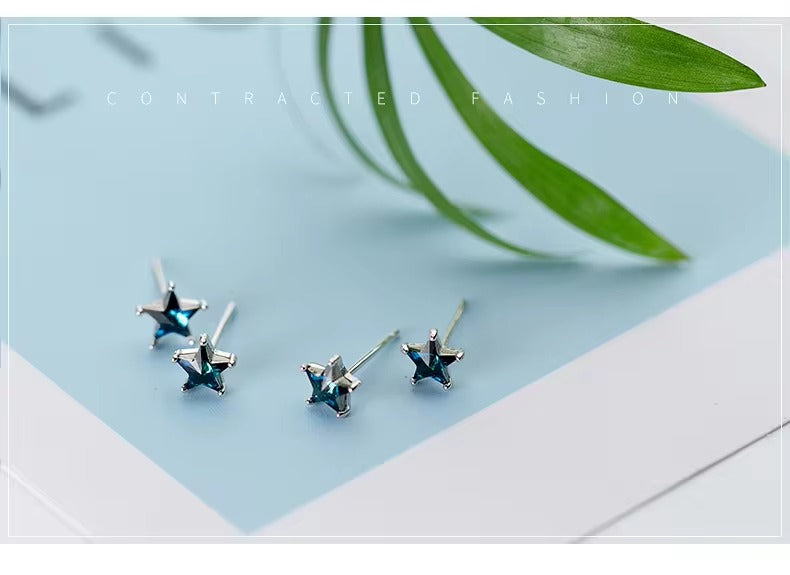 nueva llegada Real 925 estrellas de plata de ley Simple lindo pendientes de cristal azul para mujeres