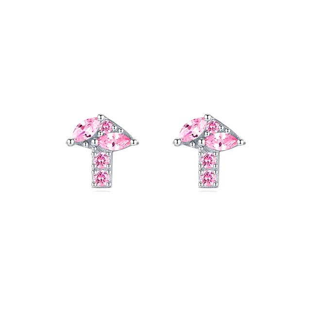 pendientes de plata de ley 100% 925 para mujer, aretes pequeños de seta de circonita rosa