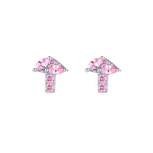 Load image into Gallery viewer, pendientes de plata de ley 100% 925 para mujer, aretes pequeños de seta de circonita rosa