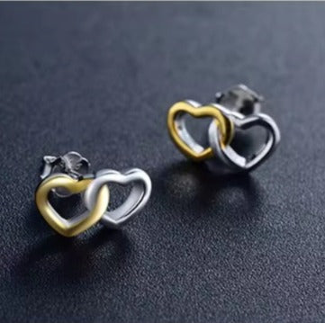 pendientes de plata de ley 2021 con doble Corazón