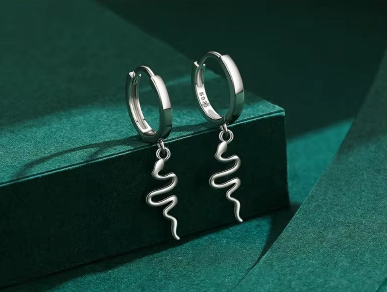 pendientes de plata de primera ley diseño serpiente para mujer y niña