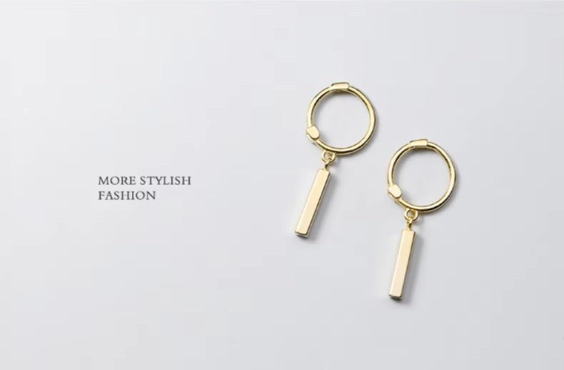 pendientes de aro de Plata de Ley 925 auténtica para mujer, aretes geométricos de palo rectangular