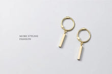 Load image into Gallery viewer, pendientes de aro de Plata de Ley 925 auténtica para mujer, aretes geométricos de palo rectangular