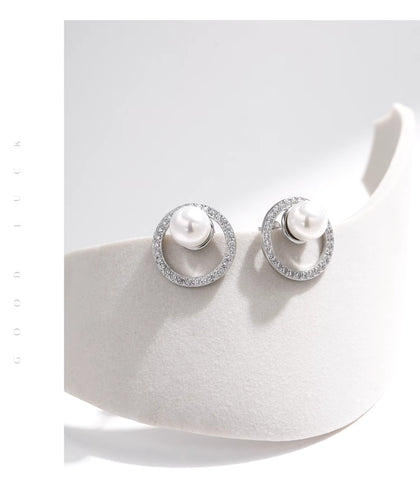 pendientes de plata de ley 925 con perlas de cristal, joyería fina hueca de lujo