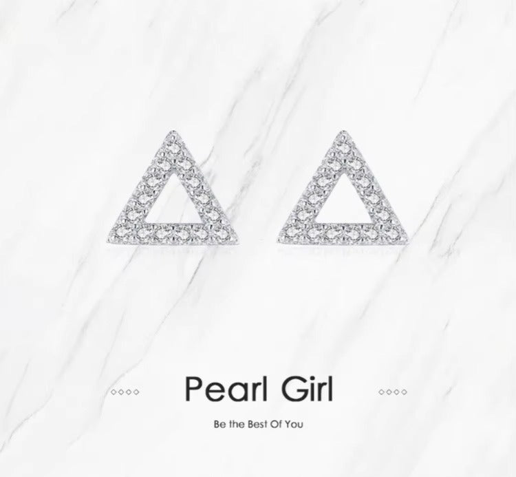 pendientes de tuerca triangulares simples para mujer, Plata de Ley 2021 925 auténtica, brillante