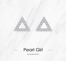 Cargar imagen en el visor de la galería, pendientes de tuerca triangulares simples para mujer, Plata de Ley 2021 925 auténtica, brillante