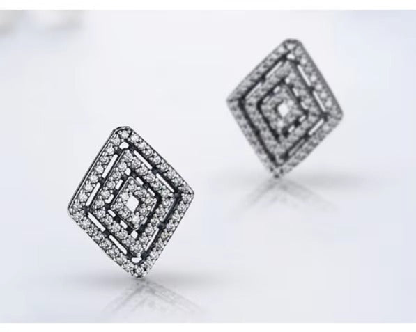 pendientes de plata de ley 925 para mujer, joyería fina de compromiso con rombos geométricos Retro