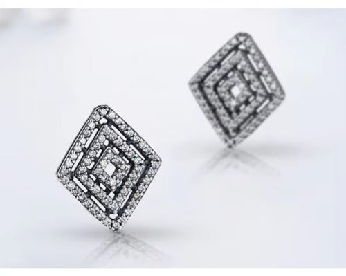 pendientes de plata de ley 925 para mujer, joyería fina de compromiso con rombos geométricos Retro