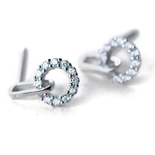 Load image into Gallery viewer, clásico Swing brillante redondo Stud pendientes moda 925 Plata de Ley 18 K oro Color