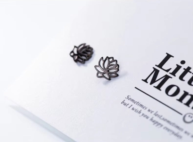 pendientes de plata de ley 925 auténtica para mujer, aretes de tuerca con flor de loto negro