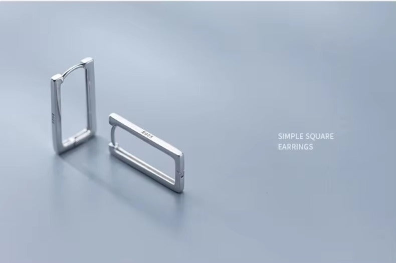 pendientes de aro rectangulares de Plata de Ley 925 auténtica para mujer
