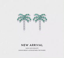 Load image into Gallery viewer, pendientes de tuerca de árbol de Coco para mujer, de cristal verde, planta de plata de ley 2021