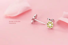 Load image into Gallery viewer, pendientes de plata de ley 925 con forma de limón para mujer, aretes con forma de fruta