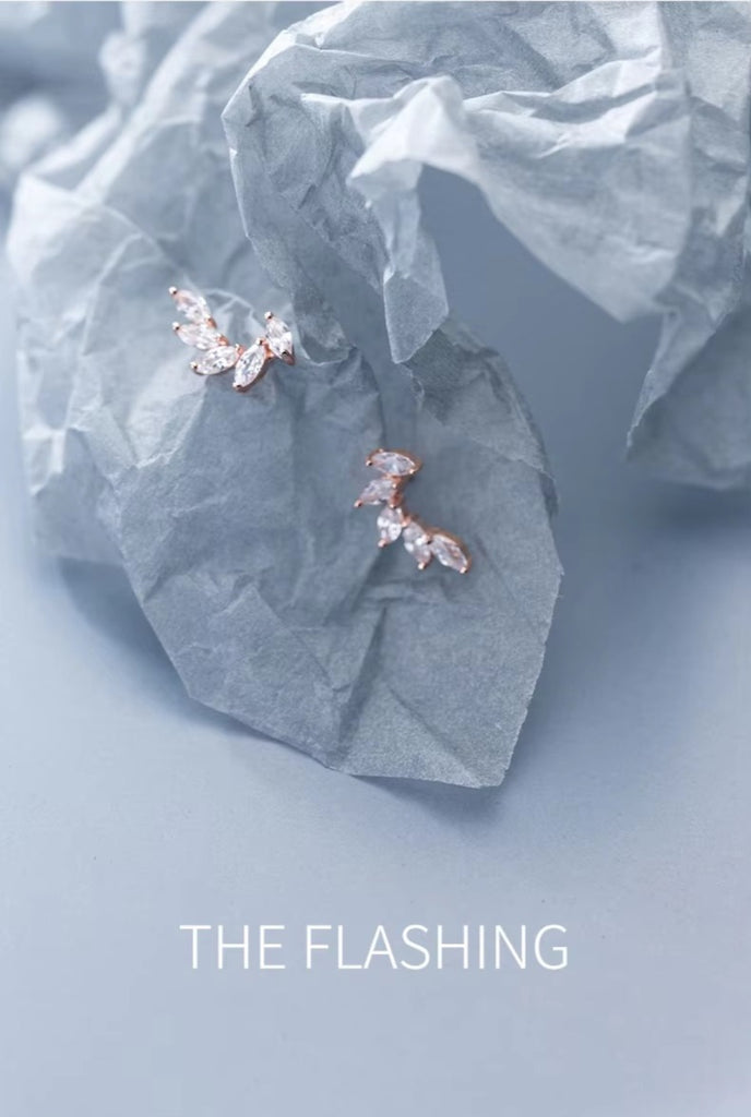 pendientes de tuerca de pluma de circón transparente para mujer, rombos brillantes