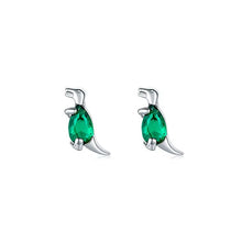 Load image into Gallery viewer, pendientes de plata de ley 925 para mujer y niña, aretes de cristal, tiranosaurio, pequeños