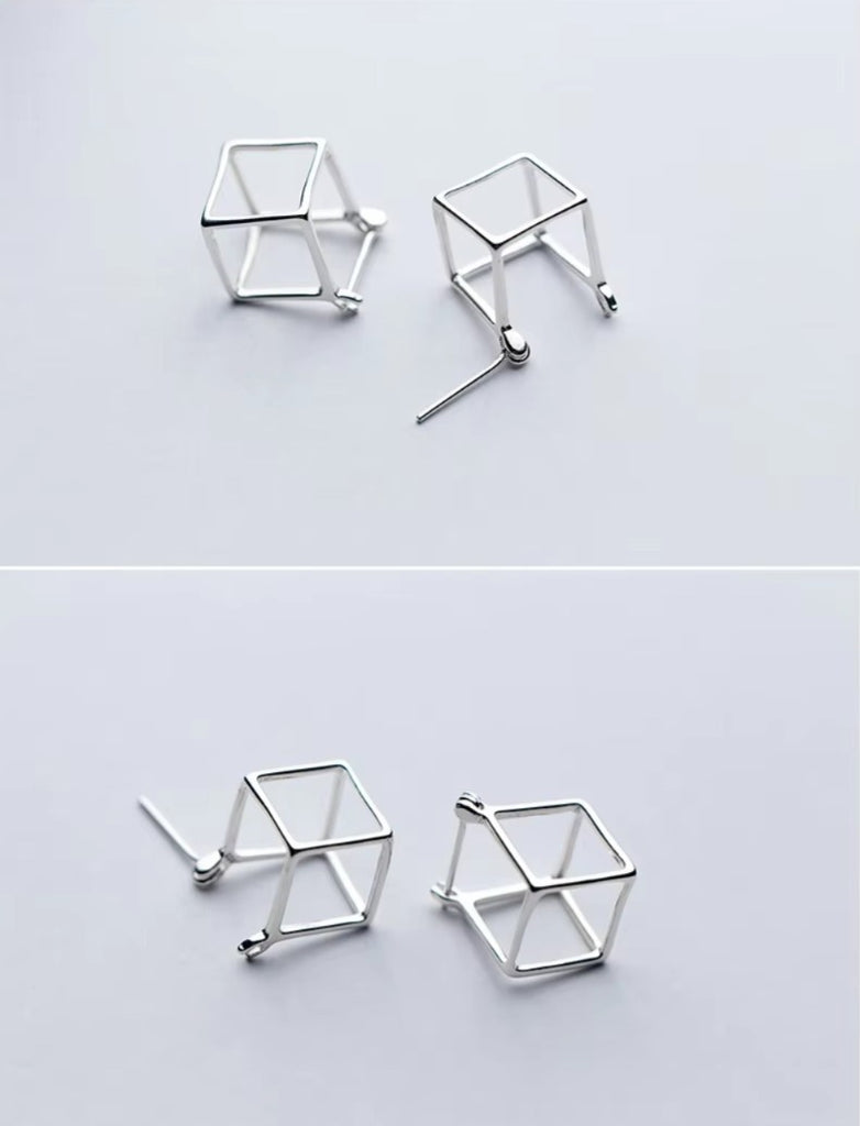 pendientes de plata de ley 925 con forma de cubo cuadrado para mujer