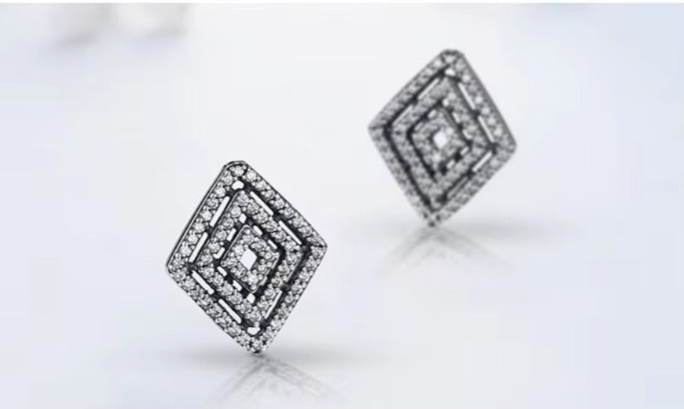 pendientes de plata de ley 925 para mujer, joyería fina de compromiso con rombos geométricos Retro