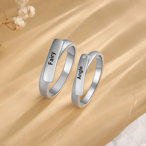 Anillos de pareja con nombre grabado personalizado con Color plateado Simple de piedra natal