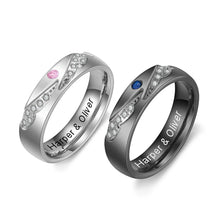 Load image into Gallery viewer, Anillos grabados de alas de Ángel de circonita personalizados para mujer